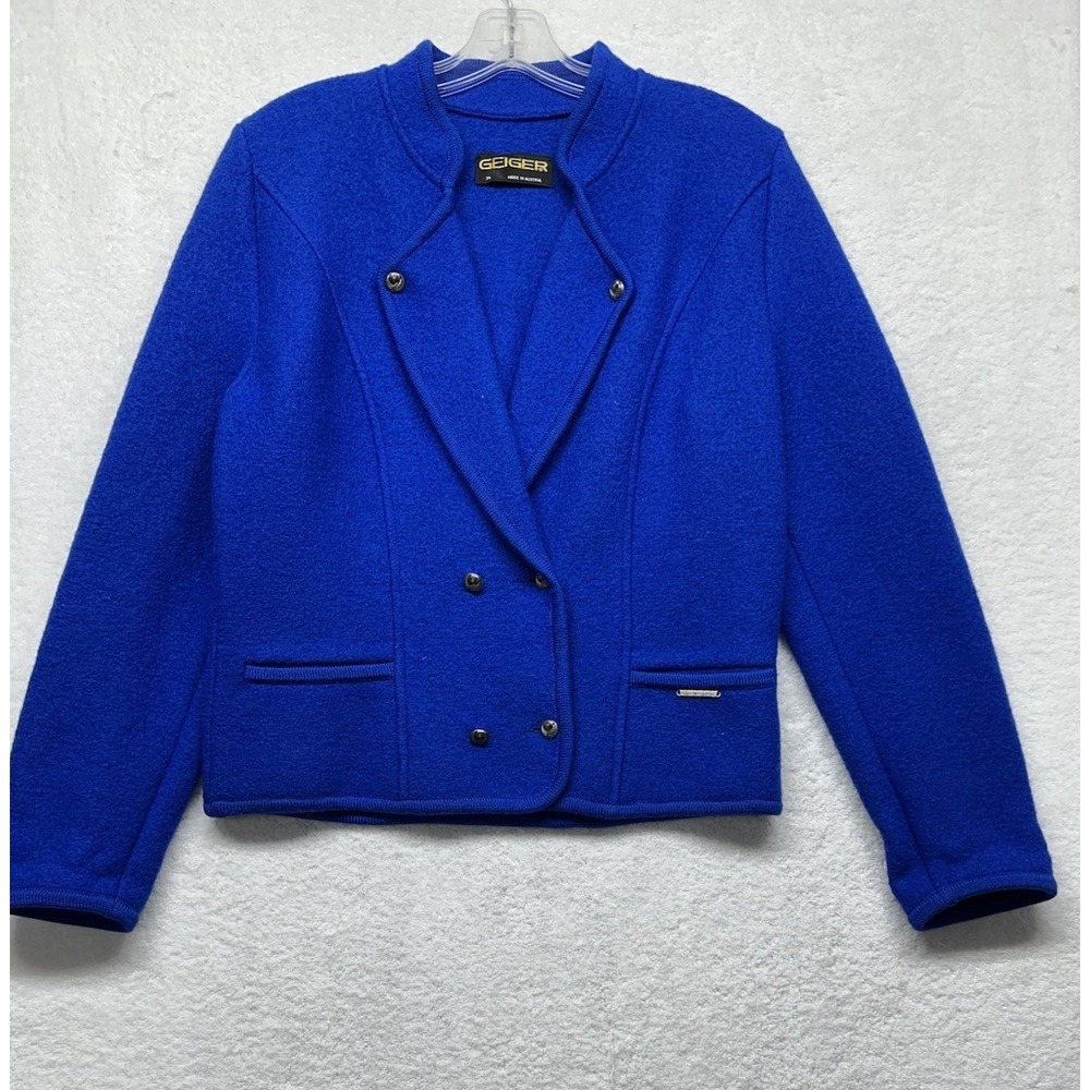 Geiger Womens Size 34 (S) Blue Long Sleeve Wool Cardigan Sweater (M4)